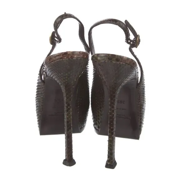 YVES SAINT LAURENT Python Tribtoo 105 Snakeskin Slingback Pumps Sz 6.5 RP $1175