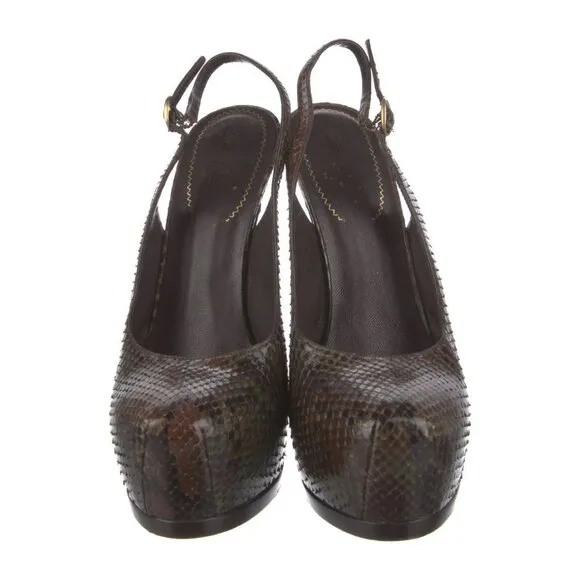 YVES SAINT LAURENT Python Tribtoo 105 Snakeskin Slingback Pumps Sz 6.5 RP $1175