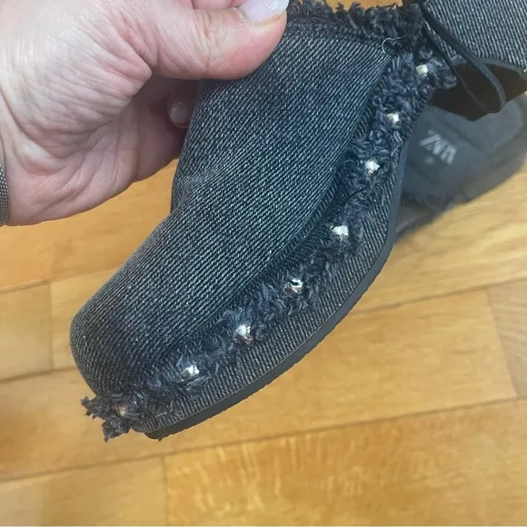 ZARA Denim Black Clogs with studs Jean Mules Slides Shoes Sz 36 EU, US 6