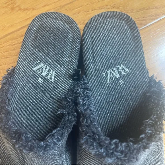 ZARA Denim Black Clogs with studs Jean Mules Slides Shoes Sz 36 EU, US 6