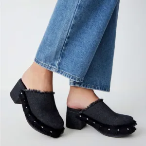 ZARA Denim Black Clogs with studs Jean Mules Slides Shoes Sz 36 EU, US 6