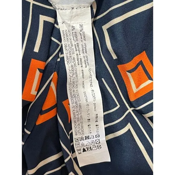 ZARA Geometric Print Long‎ Sleeve Mini Dress Navy Orange Diamond Pattern Size M