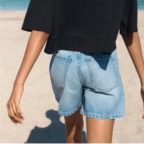 ZARA High Waist Mom Fit Denim Shorts Rigid Mid-Blue Women’s Size 0