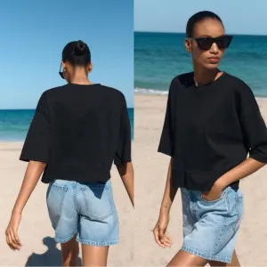 ZARA High Waist Mom Fit Denim Shorts Rigid Mid-Blue Women’s Size 0