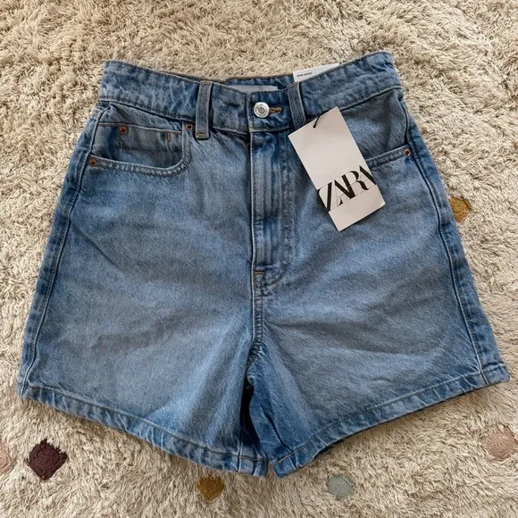 ZARA High Waist Mom Fit Denim Shorts Rigid Mid-Blue Women’s Size 0