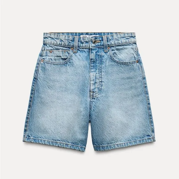 ZARA High Waist Mom Fit Denim Shorts Rigid Mid-Blue Women’s Size 0