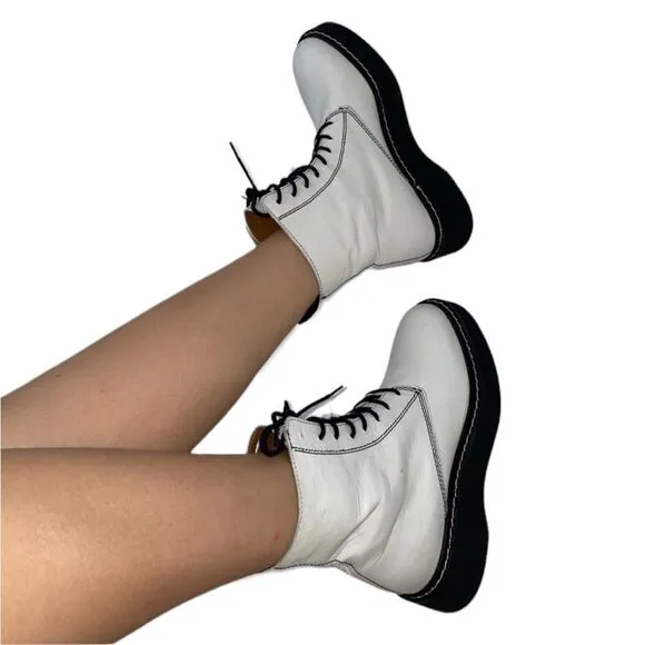 Zara white leather combat lace up boots size 6.5. NWT