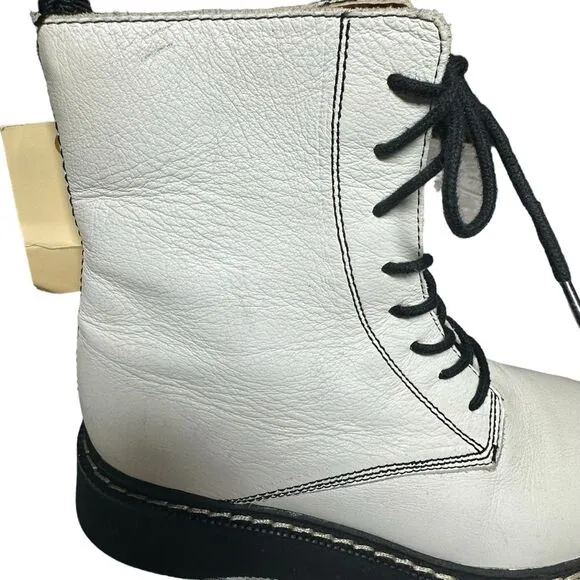 Zara white leather combat lace up boots size 6.5. NWT