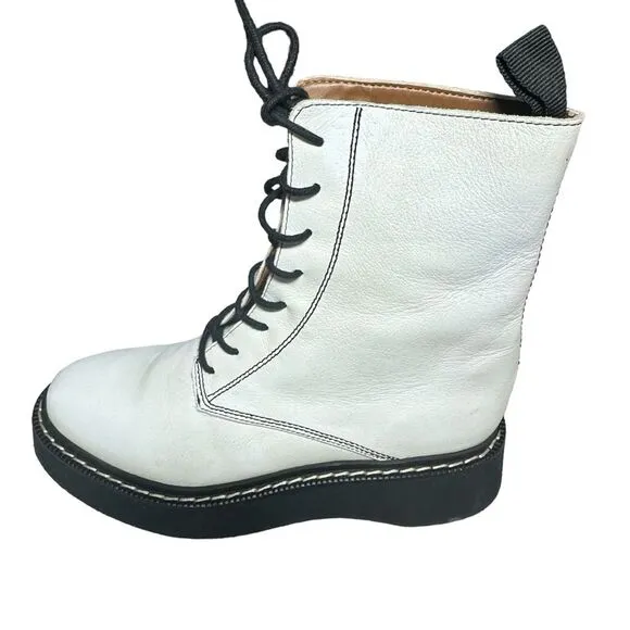 Zara white leather combat lace up boots size 6.5. NWT