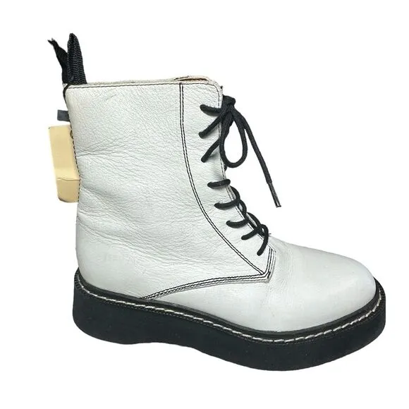 Zara white leather combat lace up boots size 6.5. NWT