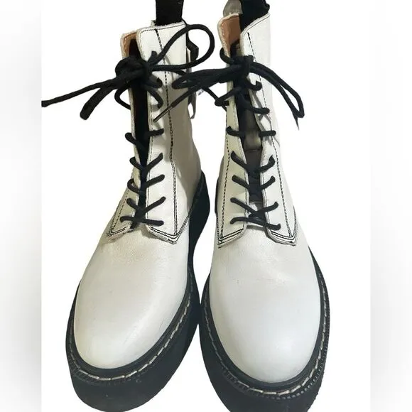 Zara white leather combat lace up boots size 6.5. NWT