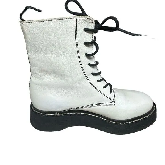 Zara white leather combat lace up boots size 6.5. NWT