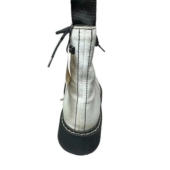 Zara white leather combat lace up boots size 6.5. NWT