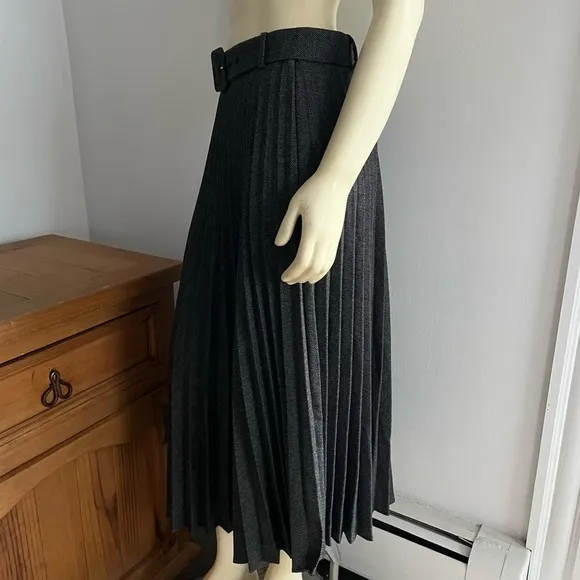 Zara Women’s Micro-Pleated Heather Gray Belted Tweed Maxi Skirt M
