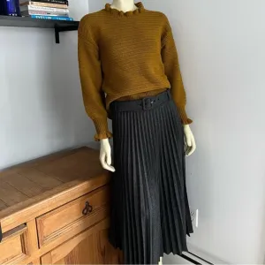 Zara Women’s Micro-Pleated Heather Gray Belted Tweed Maxi Skirt M