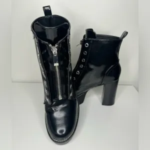 Zara Zip-Up Black and Silver Boots - Size 39